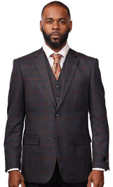 Vitali Charcoal Plaid Modern Fit Vested Suit M2342