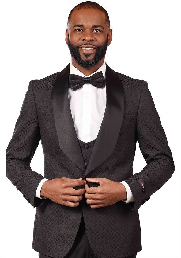 Mens One Button Black and Silver Tuxedo Blazer