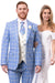Men's Modern Fit Peak Lapel Contrasting Vest Suit in Light Blue Windowpane Plaid