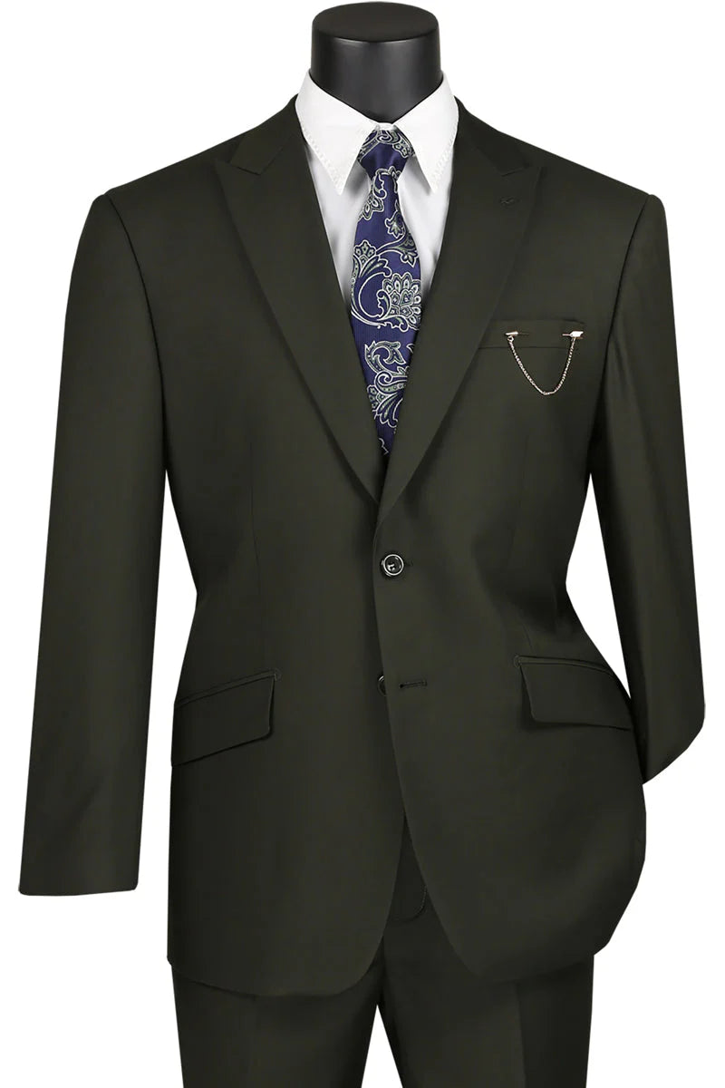 Olive 2 Piece Suit Textured Solid with Peak Lapel Modern Fit