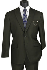 Olive 2 Piece Suit Textured Solid with Peak Lapel Modern Fit