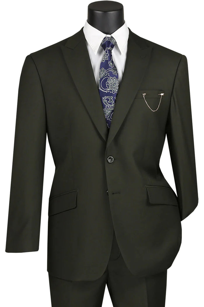 Olive 2 Piece Suit Textured Solid with Peak Lapel Modern Fit