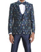 Navy Slim Fit Tuxedo 4 Piece Floral Pattern with Bow Tie