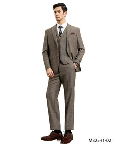Tweed 3 Piece Suit - Tweed Wedding Suit Big and Tall Tweed Suit Slim Fitted Herringbone Fabric Plus Size Men's Suits For Big Guys