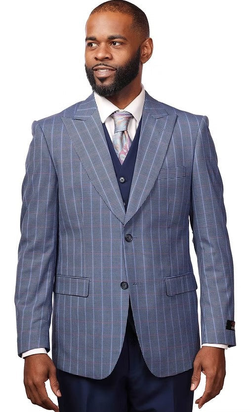 Vitali Peach Plaid Modern Fit Vested Suit M6012 main image 1
