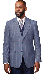 Vitali Blue Stripe Modern Fit Vested Suit M5709