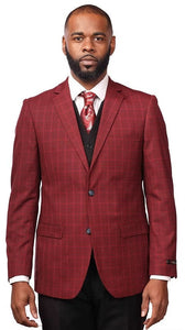 Vitali Burgundy Windowpane Vested Modern Fit Suit M5709