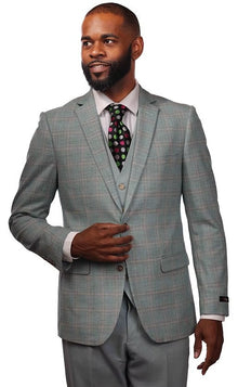 Vitali Sea Foam Plaid Modern Fit Vested Suit M6012