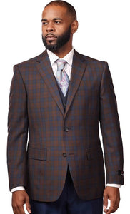Vitali Brown Plaid Modern Fit Vested Suit M6203