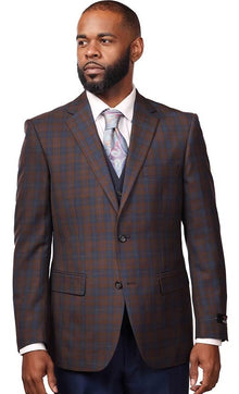 Vitali Brown Plaid Modern Fit Vested Suit M6203
