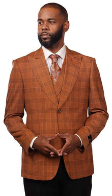 Vitali Orange Plaid Modern Fit Vested Suit M8029