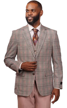 Vitali Beige Plaid Vested Modern Fit Suit M8706