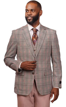 Vitali Beige Plaid Vested Modern Fit Suit M8706