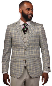 Vitali Mint Plaid Vested Modern Fit Suit M9014
