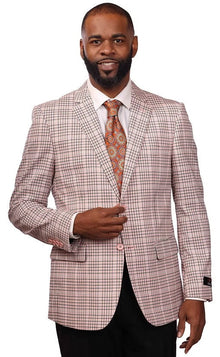 Vitali Peach Plaid Vested Modern Fit Suit M9014