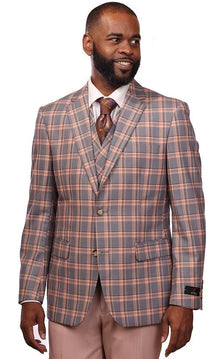 Vitali Grey Plaid Vested Modern Fit Suit M9512