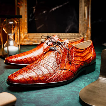 Marco Di Milano Lacio Men's Shoes Brandy Exotic Crocodile Derby Oxfords - Image 4