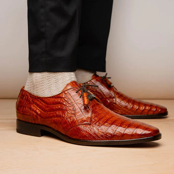 Marco Di Milano Lacio Men's Shoes Brandy Exotic Crocodile Derby Oxfords - Image 6
