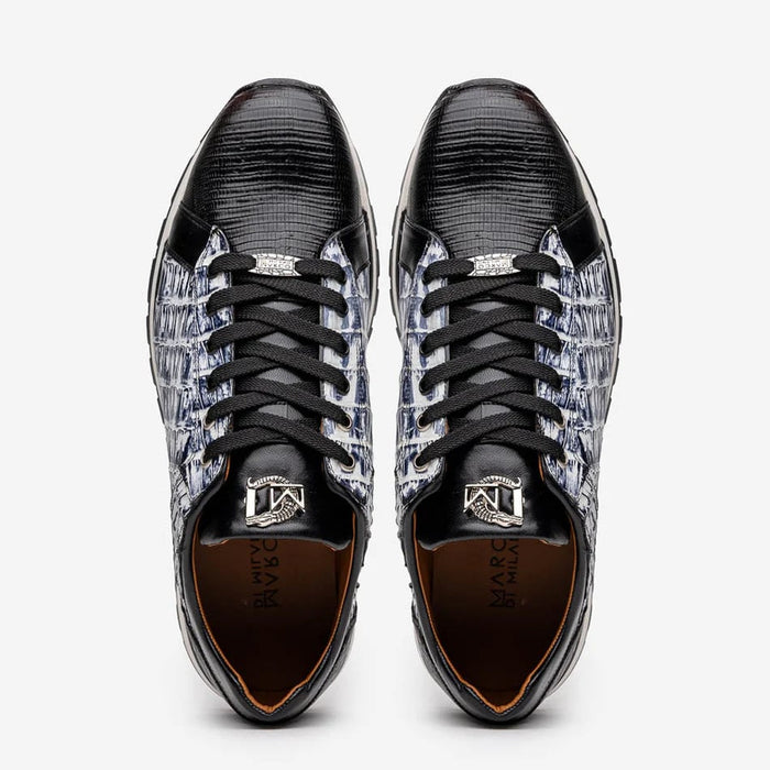 Marco Di Milano Portici Men's Shoes Newspaper & Black Exotic Lizard / Crocodile Casual Sneakers