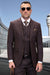 Men's Two Button Modern Fit Wool Suit in Brown Plaid with Double Breasted Vest