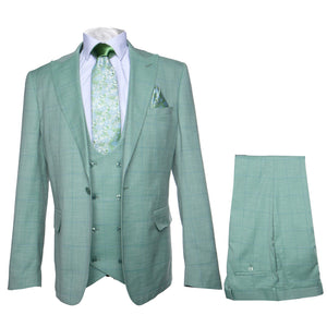 Tiglio Rosso Suit  - Classic Fit Athletic Cut 100% Wool Super 150s Italian Fabric Peak Lapel in Color Mint Green