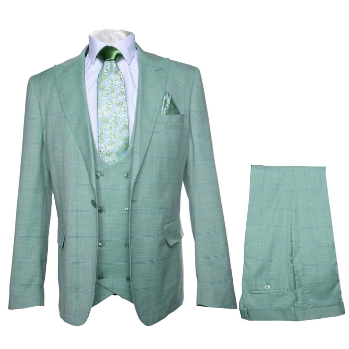 Tiglio Rosso Suit  - Classic Fit Athletic Cut 100% Wool Super 150s Italian Fabric Peak Lapel in Color Mint Green