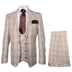 Rossi Man MAX RM1824 Slim Fit 3-Piece Light Brown Suit – Elegant Formalwear for Men