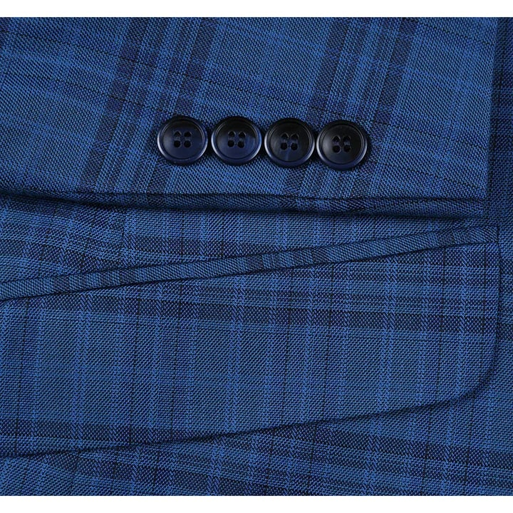 Saco vaquero - Western Sport Coat - Western Blazer- Mens Two Button Slim Fit Sport Coat Blazer In Medium Indigo Blue Windowpane Plaid