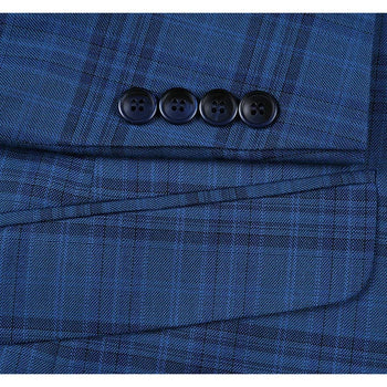 Saco vaquero - Western Sport Coat - Western Blazer- Mens Two Button Slim Fit Sport Coat Blazer In Medium Indigo Blue Windowpane Plaid