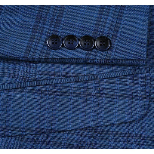 Saco vaquero - Western Sport Coat - Western Blazer- Mens Two Button Slim Fit Sport Coat Blazer In Medium Indigo Blue Windowpane Plaid