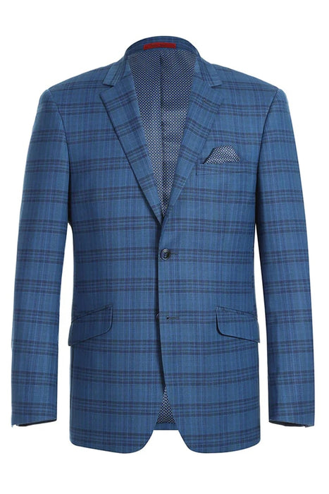 Saco vaquero - Western Sport Coat - Western Blazer- Mens Two Button Slim Fit Sport Coat Blazer In Medium Indigo Blue Windowpane Plaid