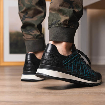 Marco Di Milano Portici Men's Shoes Blue & Black Exotic Lizard / Crocodile Casual Sneakers - Image 6
