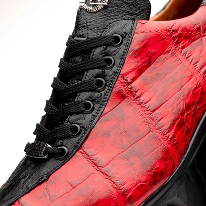 Marco Di Milano Saulo Men's Shoes Black & Red Exotic Ostich / Alligator Casual Sneakers - Image 2