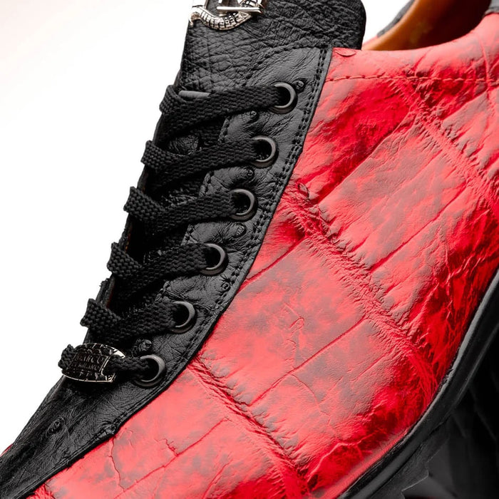 Marco Di Milano Saulo Men's Shoes Black & Red Exotic Ostich / Alligator Casual Sneakers - Image 2