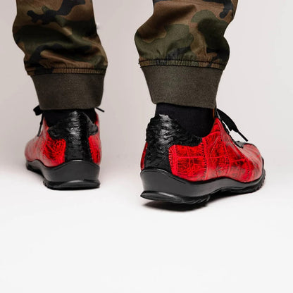 Marco Di Milano Saulo Men's Shoes Black & Red Exotic Ostich / Alligator Casual Sneakers - Image 5