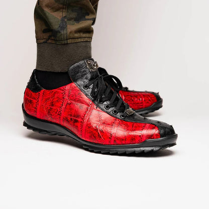 Marco Di Milano Saulo Men's Shoes Black & Red Exotic Ostich / Alligator Casual Sneakers - Image 8
