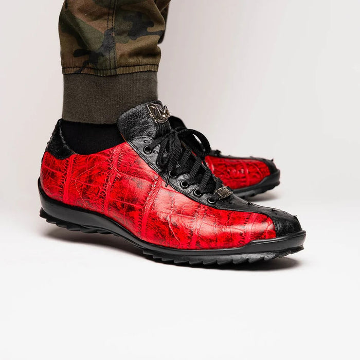 Marco Di Milano Saulo Men's Shoes Black & Red Exotic Ostich / Alligator Casual Sneakers - Image 8