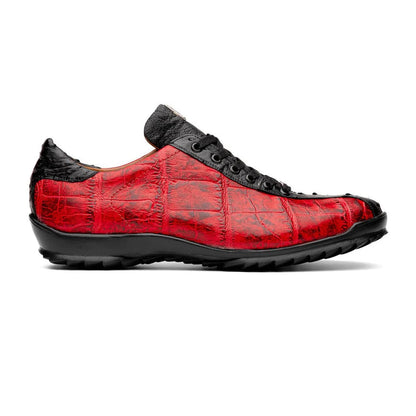 Marco Di Milano Saulo Men's Shoes Black & Red Exotic Ostich / Alligator Casual Sneakers - Image 7