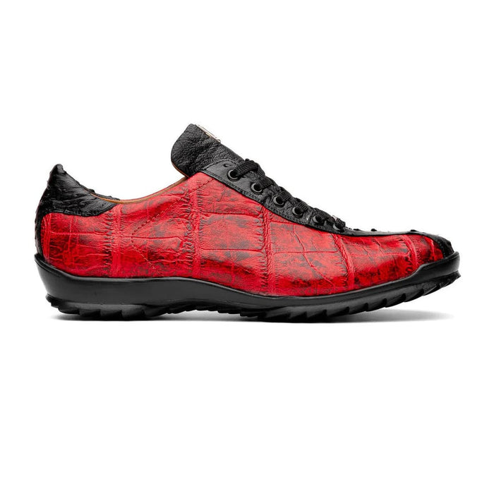 Marco Di Milano Saulo Men's Shoes Black & Red Exotic Ostich / Alligator Casual Sneakers - Image 7
