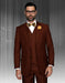 Mens 2 Button Classic Fit Pleated Pant Suit with Double Breasted Vest in Copper