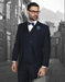 Mens 2 Button Classic Fit Pleated Pant Suit with Double Breasted Vest in Navy Blue