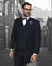 Mens 2 Button Classic Fit Pleated Pant Suit with Double Breasted Vest in Navy Blue