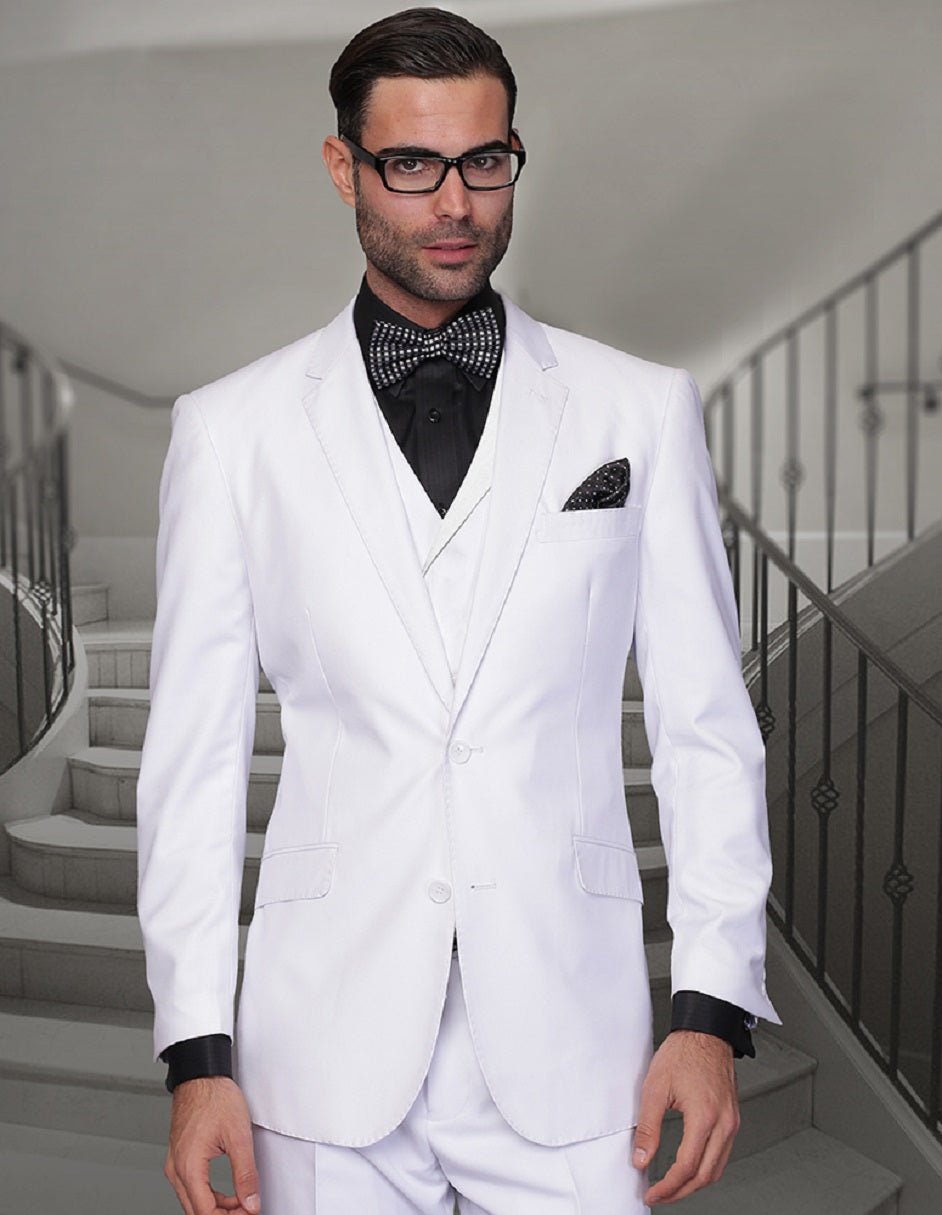 Mens 2 Button Classic Fit Pleated Pant Suit in Ivory