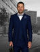 Mens 2 Button Classic Fit Pleated Pant Suit with Double Breasted Vest in Sapphire Blue