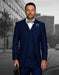 Mens 2 Button Classic Fit Pleated Pant Suit with Double Breasted Vest in Sapphire Blue