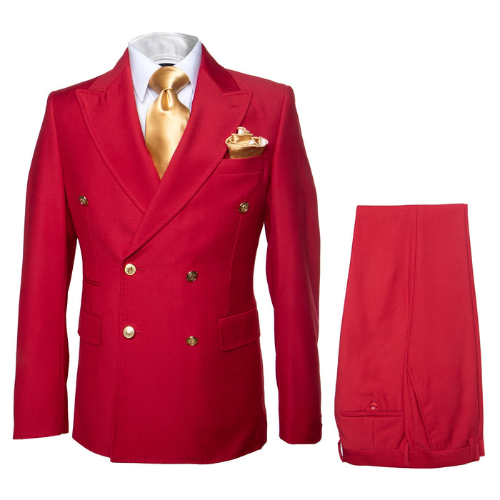Rossi Man Milano RM1191 Men’s Red Double Breasted Suit with Gold Buttons, Formal Wedding Prom Suit Modern Fit