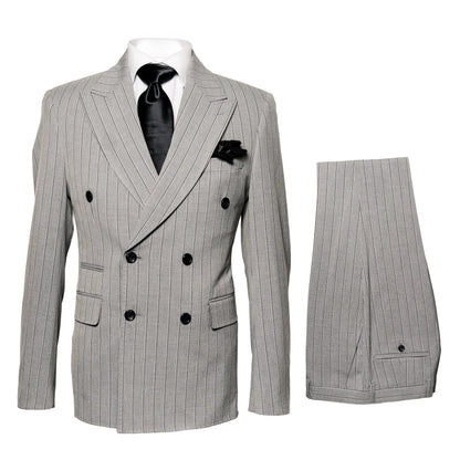 Gray and Black Pinstripe Double Breasted - Modern Fit 1920s Vintage Looking Suit - Image 5