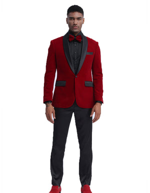 Mens Velvet Shawl Tuxedo Dinner Jacket in Burgundy