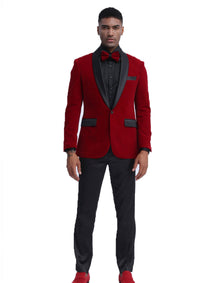Mens Velvet Shawl Tuxedo Dinner Jacket in Burgundy