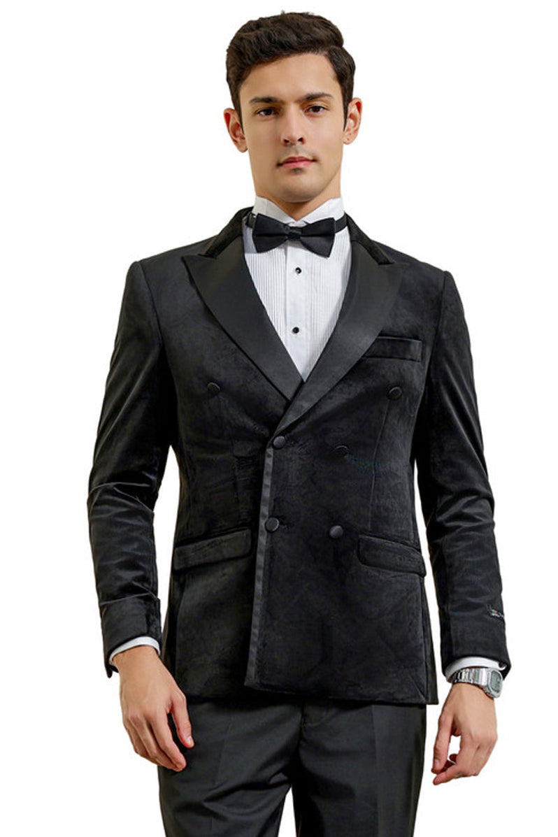 Mensusa Mens Black Blazer - Men's Velvet Double Breasted Wedding & Prom Tuxedo ...